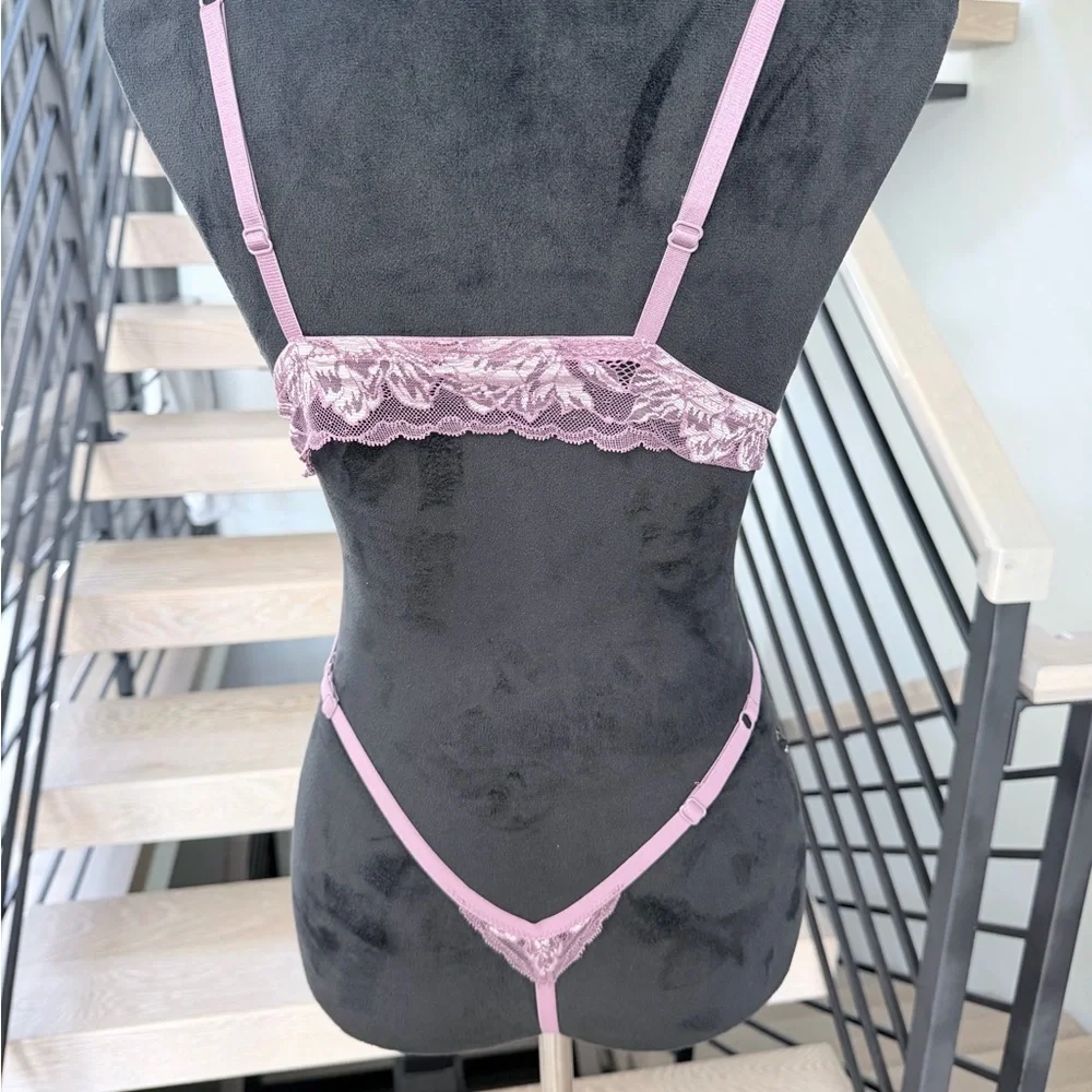 Lace Triangle Bralette & Thong Set — Dusty Mauve size S